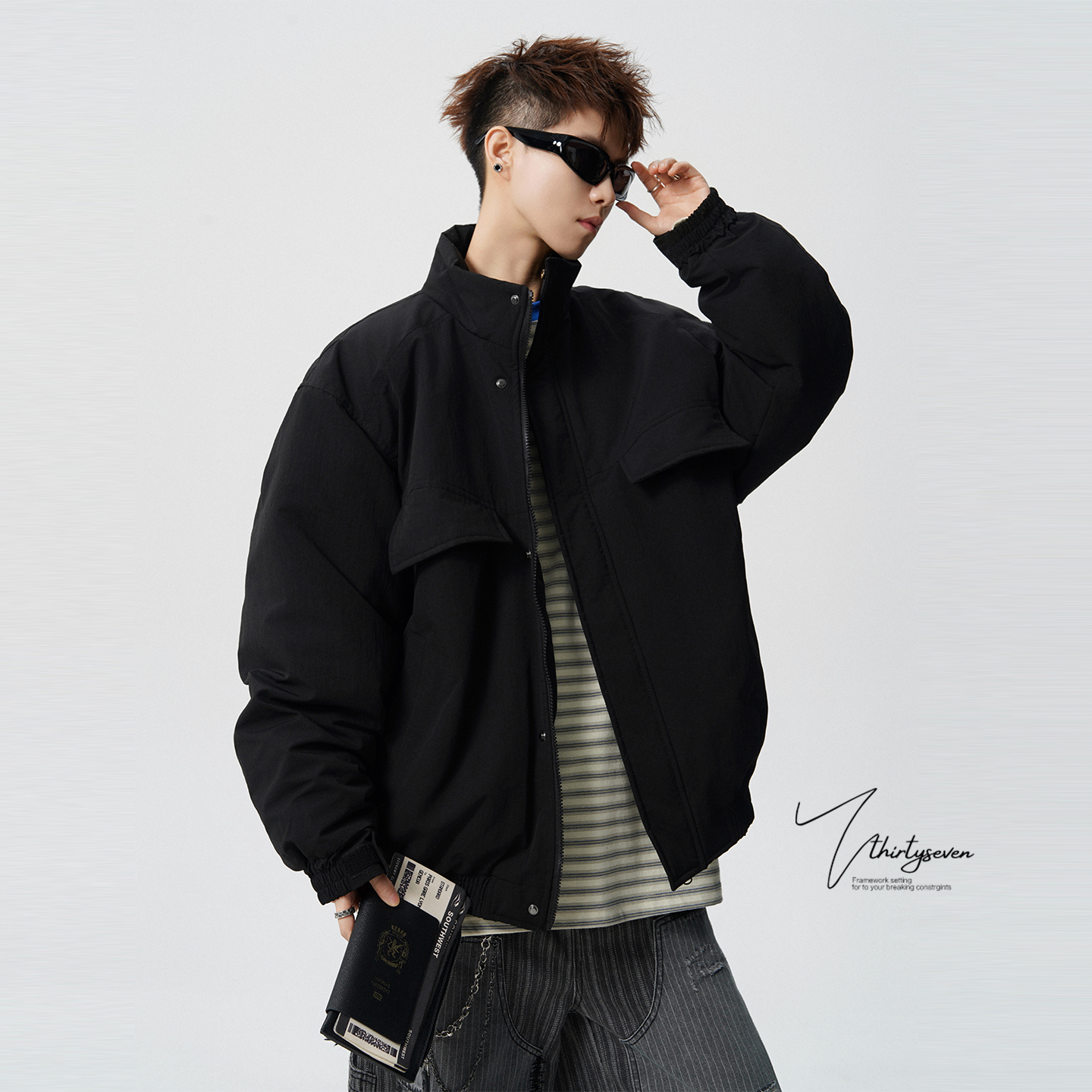 美式复古潮牌立领棉衣男冬