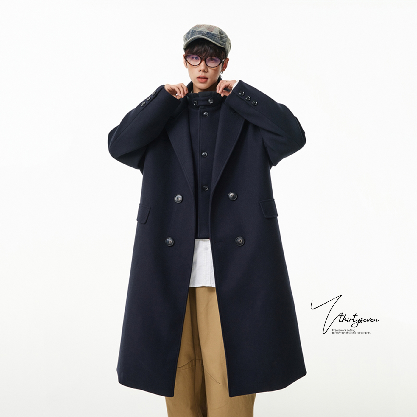 美式复古双排扣翻领大衣