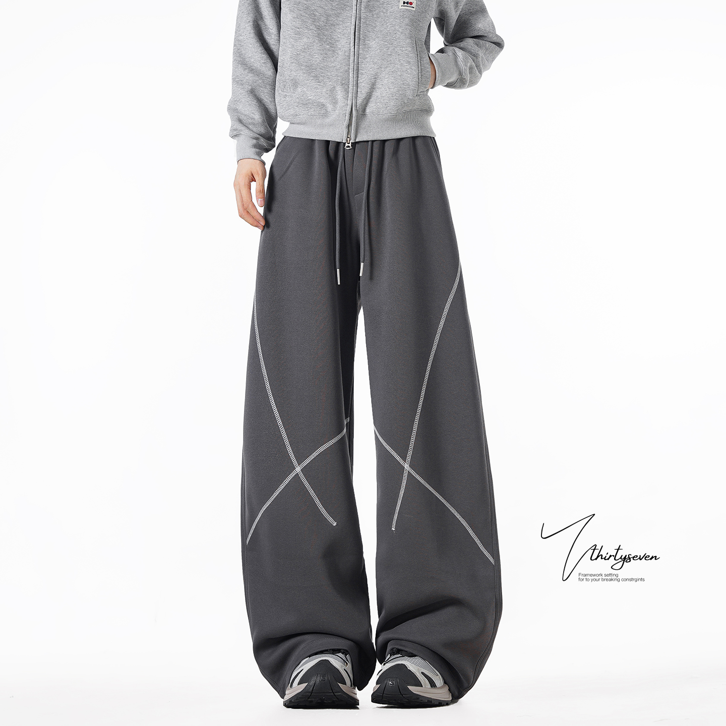 美式哈苏线拼接运动卫裤男