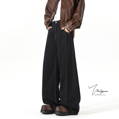 美式丹宁黑水洗弯刀牛仔裤