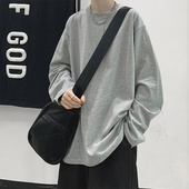 oversize内搭上衣 T恤男春潮牌宽松休闲打底衫 重磅基础款 纯色长袖