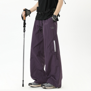 宽松直筒登山户外运动休闲裤 V37紫色速干工装 薄款 子男春季 冲锋裤