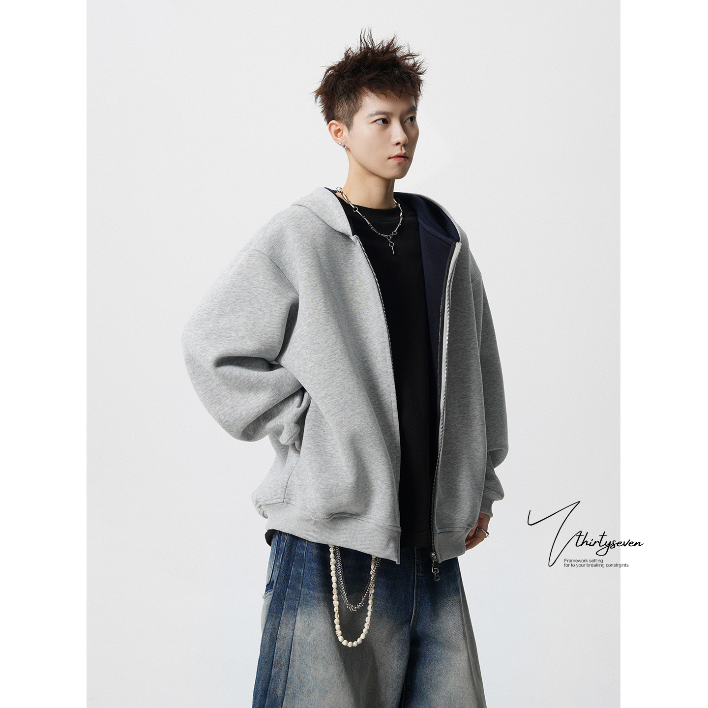 潮牌青少年双拼色开衫卫衣