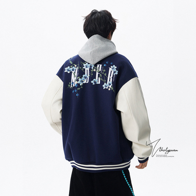 美式国潮花卉刺绣棒球服外套男