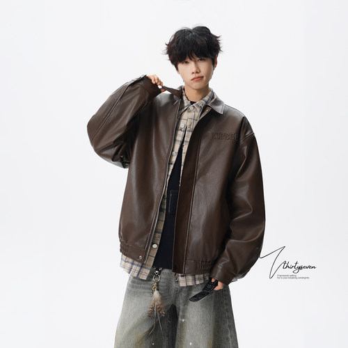 美拉德复古皮衣外套男