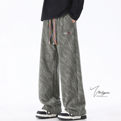 豆绿色扎染灯芯绒卫裤