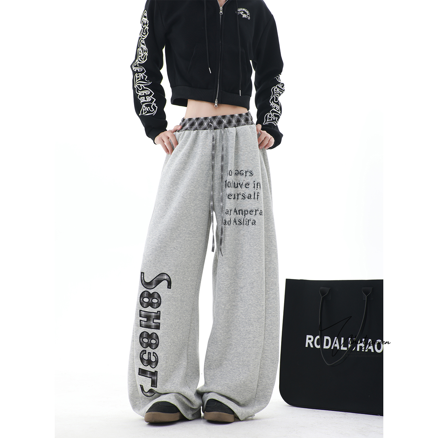 美式hiphop字母印花弯刀卫裤男