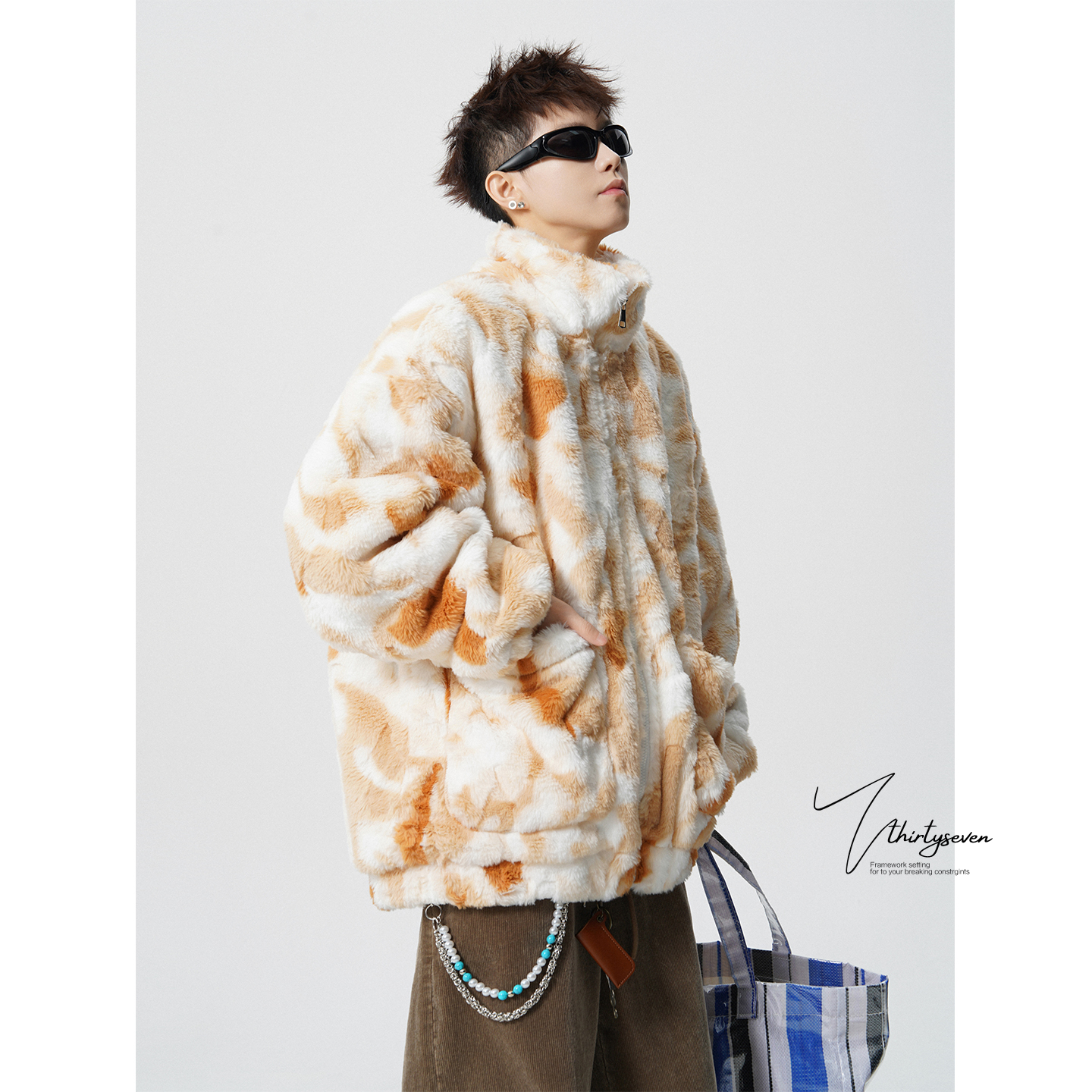 美式重磅复古扎染羊羔毛棉衣