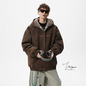 V37美式 小众民族风刺绣宽松休闲棉服上衣 重磅加厚连帽棉衣男冬季