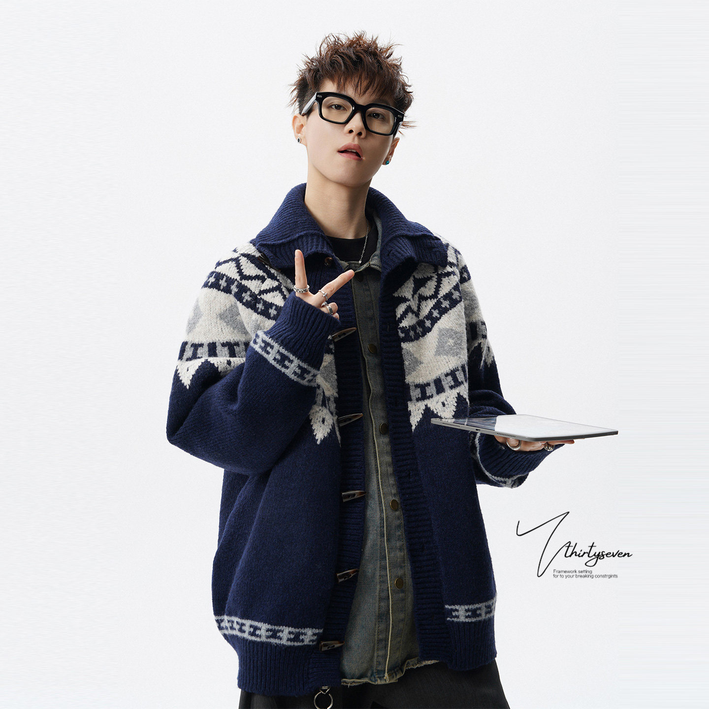 美式慵懒风复古撞色费尔岛毛衣男