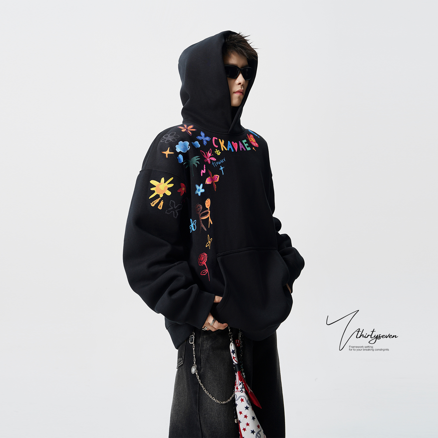 美式卡通涂鸦连帽卫衣