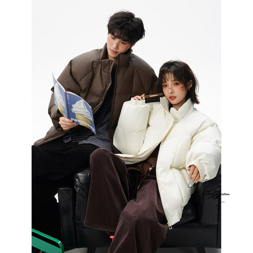 美式高级感咖色格子皮棉服