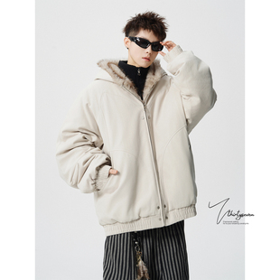 V37美式 外套 高街毛领棉服男秋冬宽松痞帅派克服休闲慵懒棉衣工装