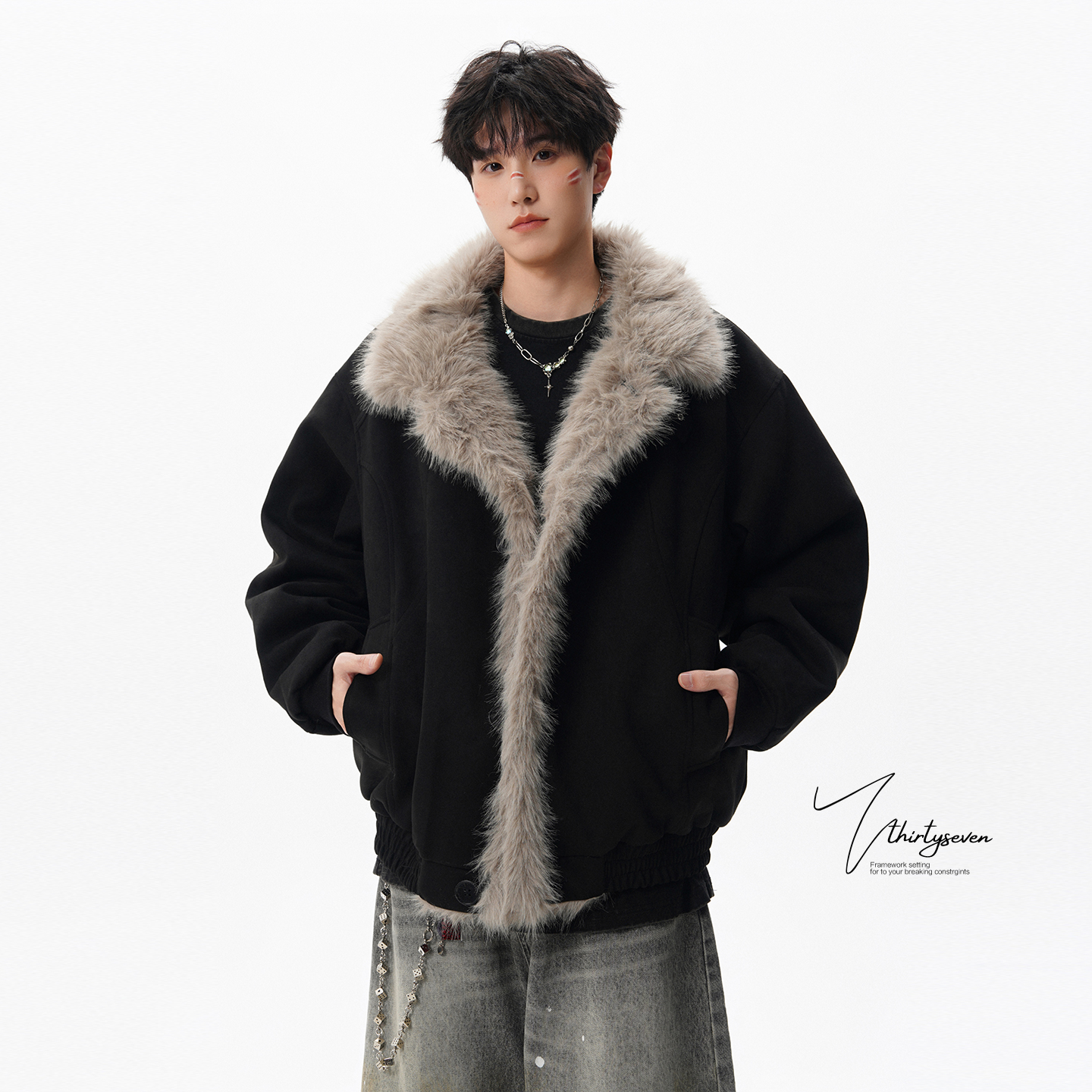 韩系氛围感解构拼接情侣棉服男