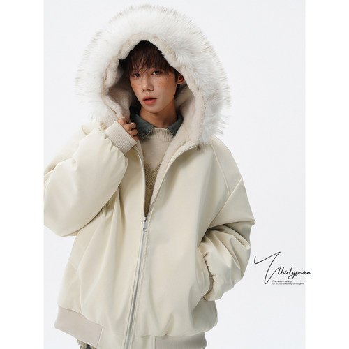 可拆卸大毛领座山雕棉衣男冬季