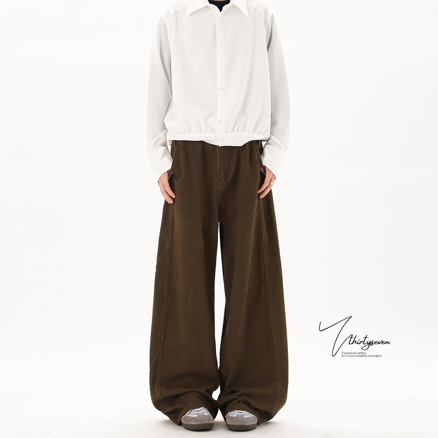 美式街头复古咖色弯刀工装裤男