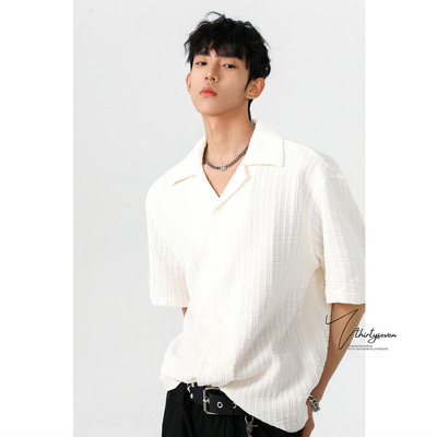 V37冰丝提花短袖衬衫男款夏