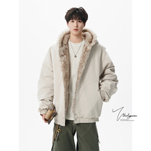 V37美式重磅大帽子毛领夹克棉服男秋潮牌立体解构连帽座山雕外套
