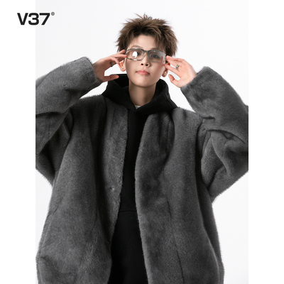 V37美式水貂毛外套男2025