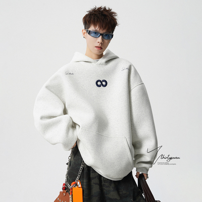 美式重磅字母刺绣设计感连帽卫衣