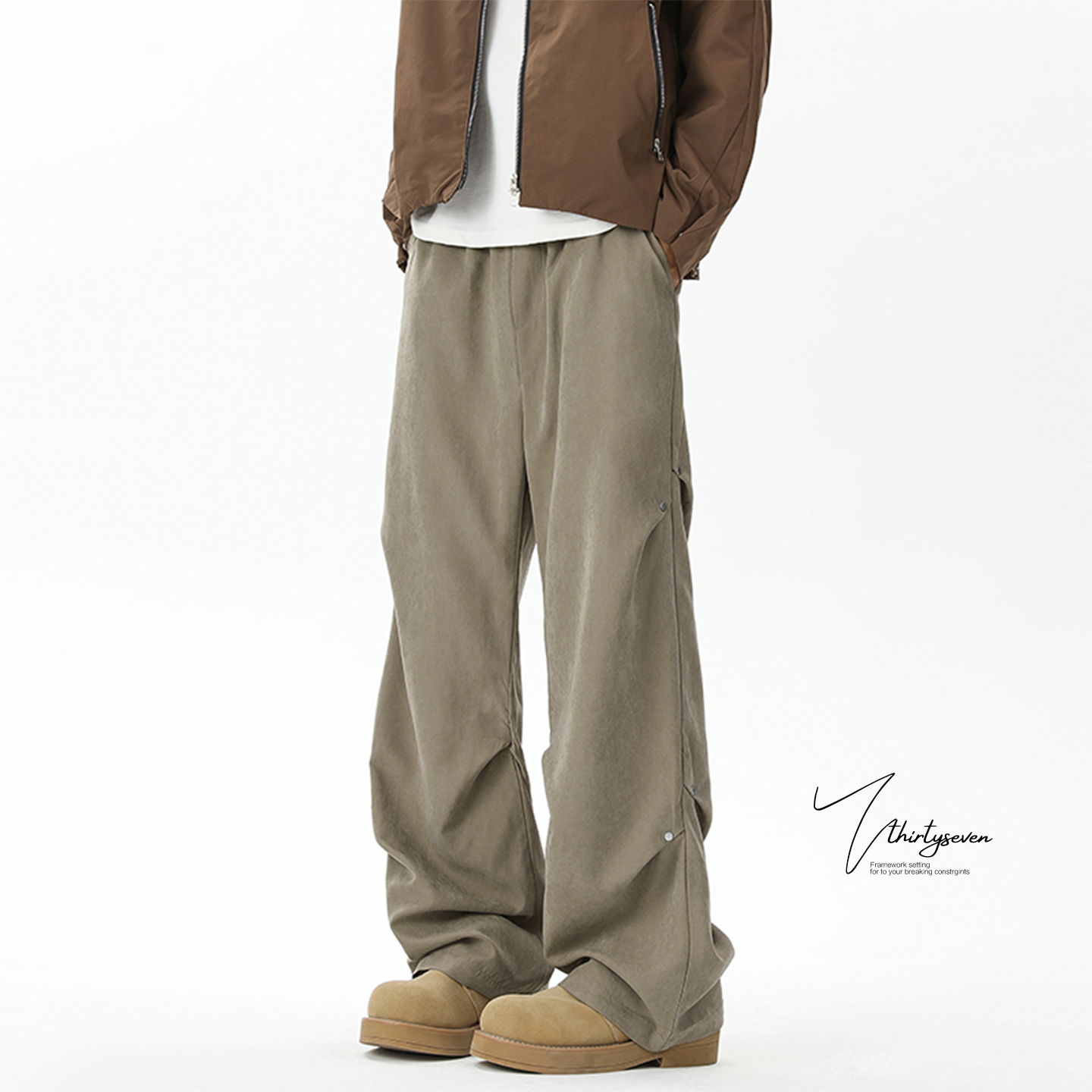 美式复古褶皱弯刀休闲裤