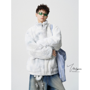 扎染设计羊羔毛棉衣 美式 V37慵懒氛围感情侣款 毛绒棉服外套男冬季