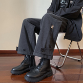 阔腿直筒雅痞休闲长裤 百搭日系复古潮牌宽松大码 子男春秋款 毛呢裤