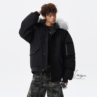 高街加厚保暖连帽派克服 风大毛领棉衣外套男冬季 V37美式 潮牌工装