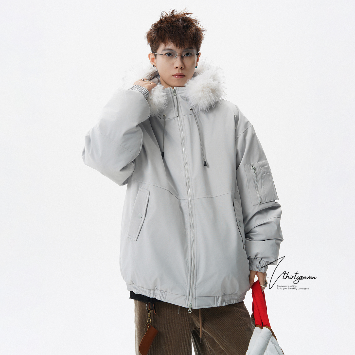 美式潮牌情侣款连帽派克服男