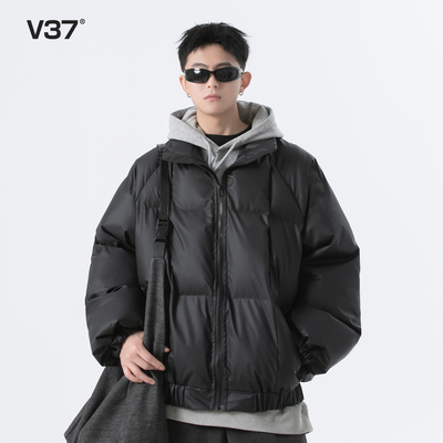 V37黑色cleanfit棉衣外套男