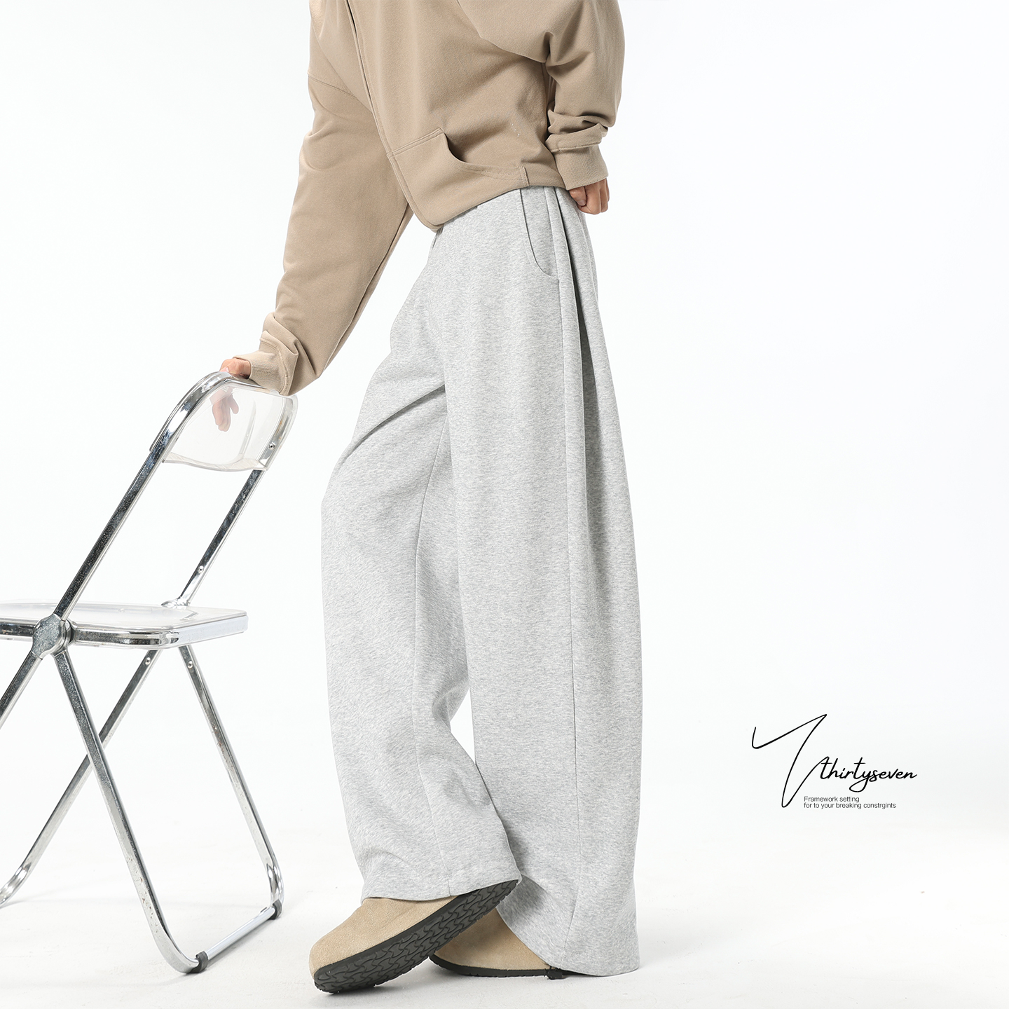 美式灰色cleanfit直筒休闲裤子男