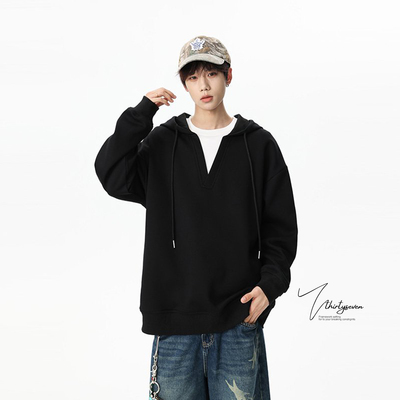 V37美式复古高街假两件卫衣