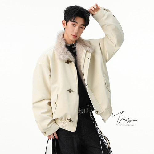 高级感痞帅飞机扣座山雕棉衣男