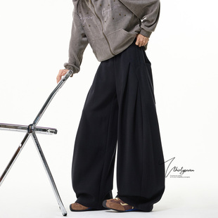 休闲百搭宽松阔腿裤 男秋季 子 小众设计感解构廓形弯刀卫裤 V37美式