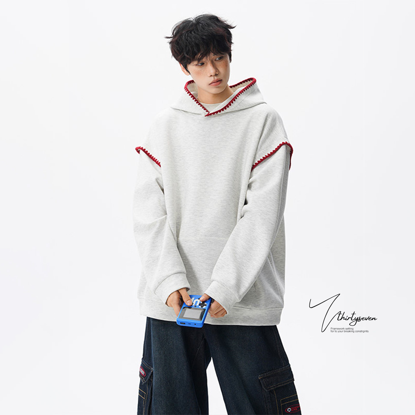 美式重磅贝壳绣花连帽卫衣