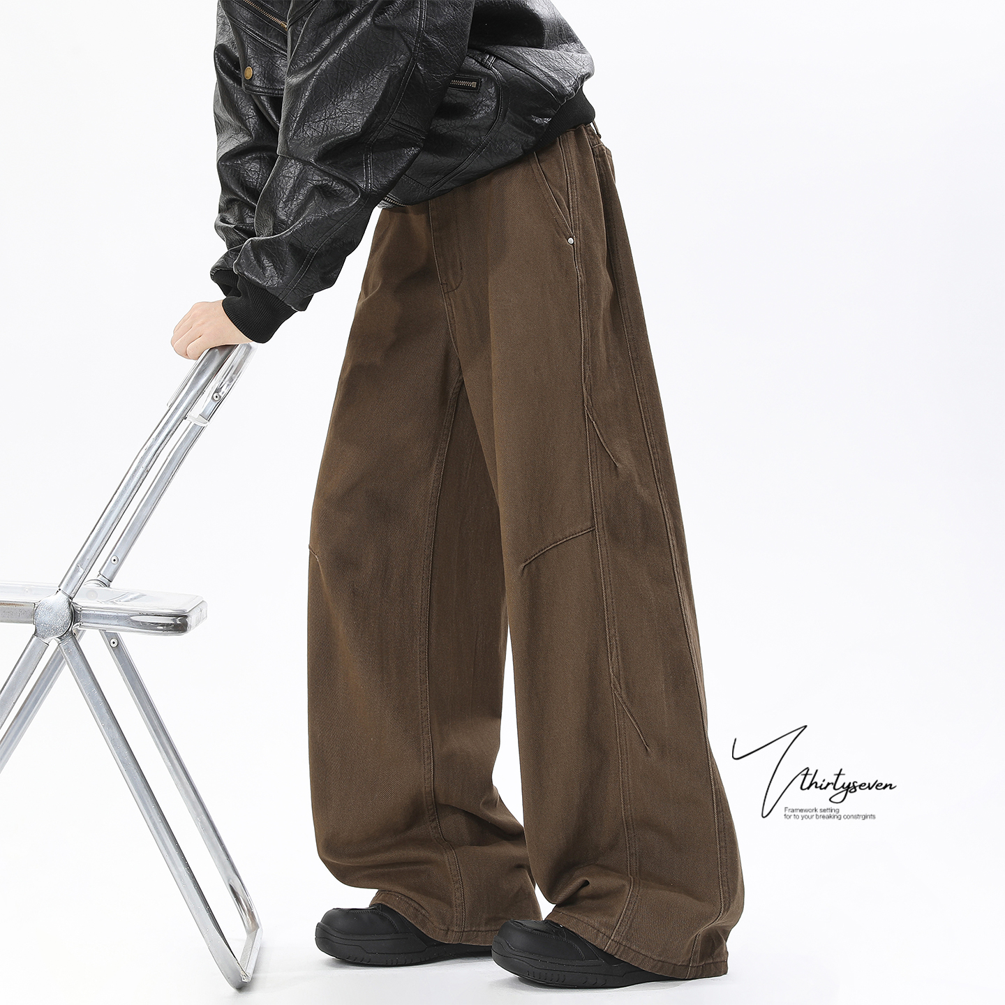 美式解构剪裁拼接工装裤子男