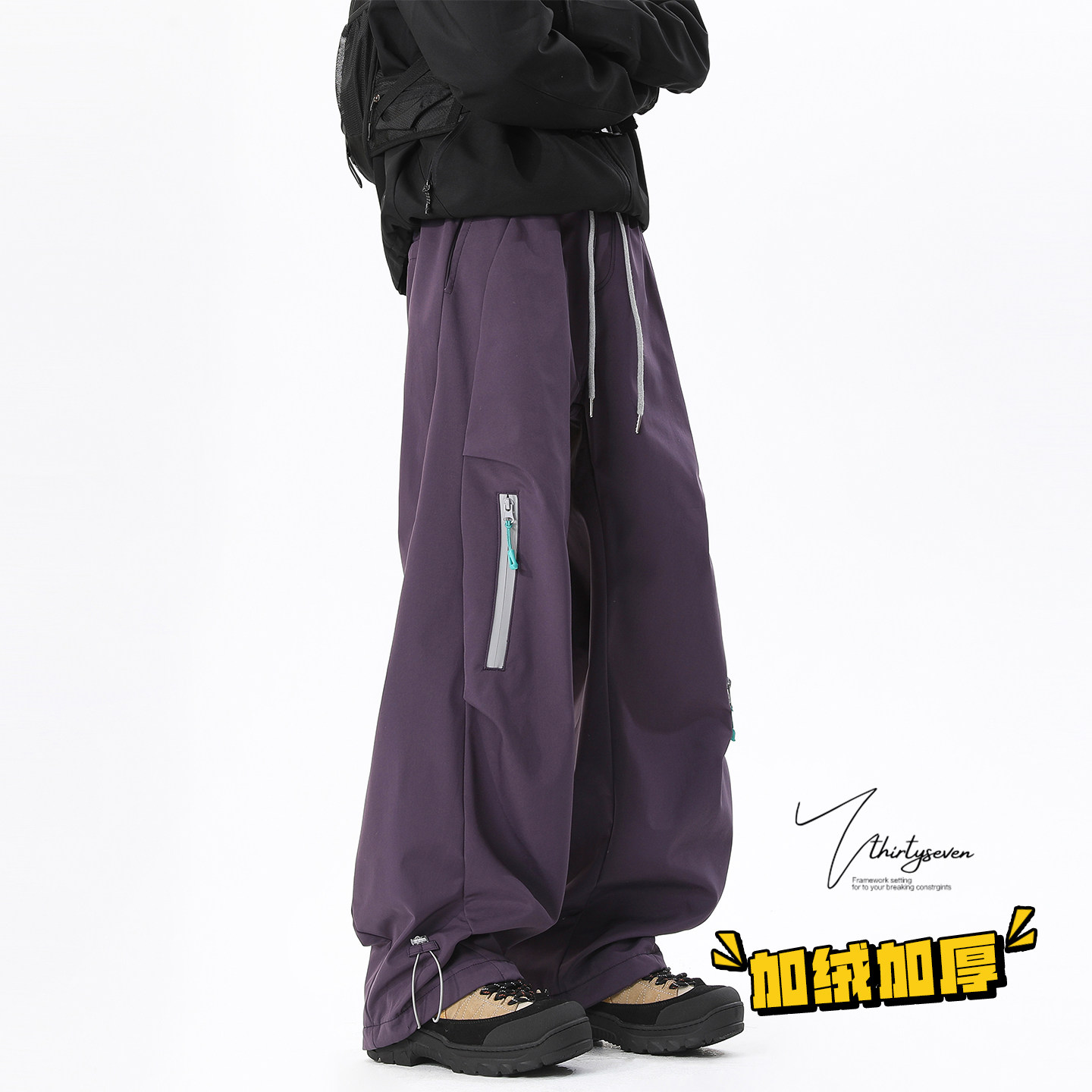 美式多巴胺紫色工装伞兵裤男