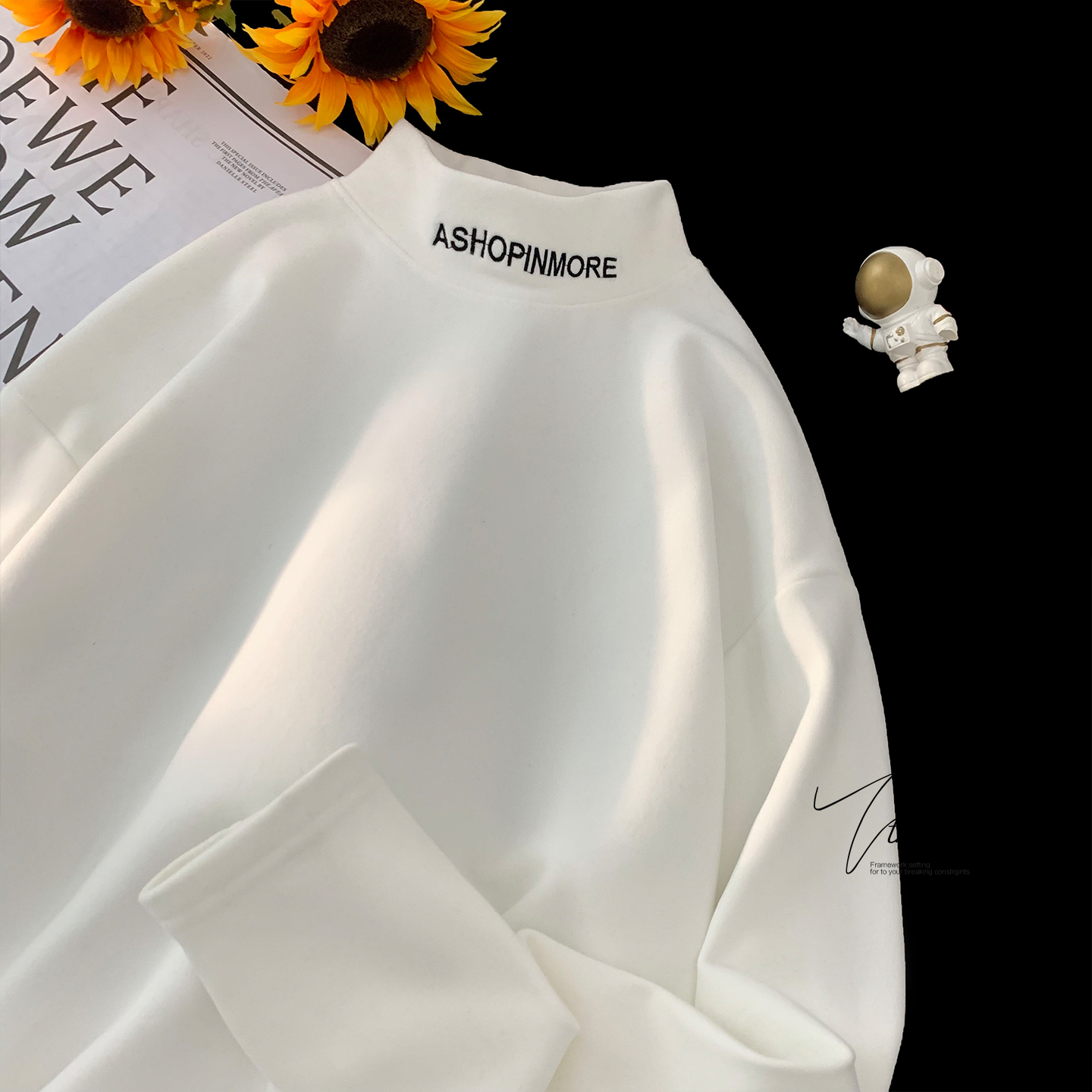 美式重磅半高领卫衣男