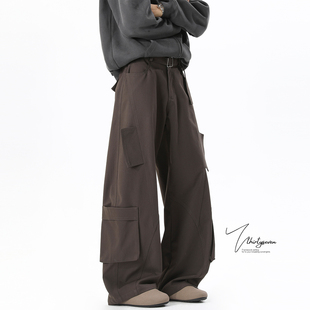 宽松阔腿直筒休闲长裤 V37美式 男春季 裤 高街潮牌大口袋设计感工装