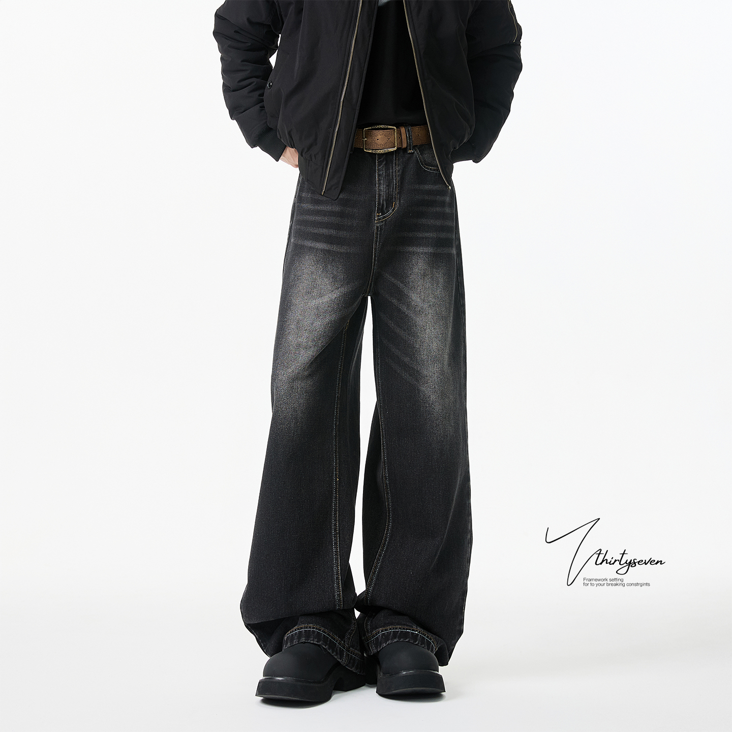 美式复古水洗直筒牛仔裤男