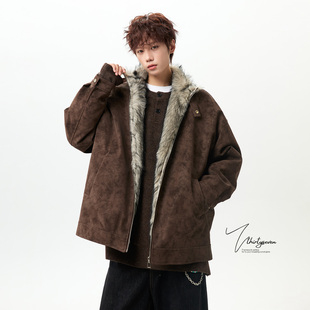 高街痞帅哈灵顿夹克棉衣 冬季 V37美式 复古加绒加厚毛领皮棉服男款