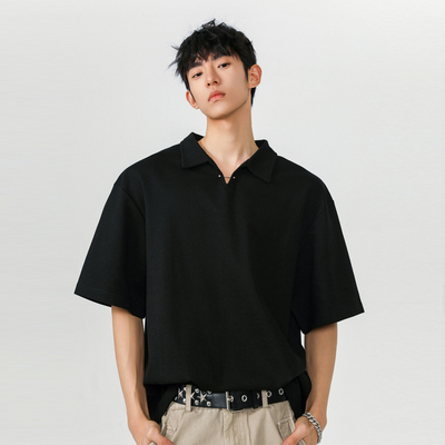 V37黑色polo衫短袖t恤