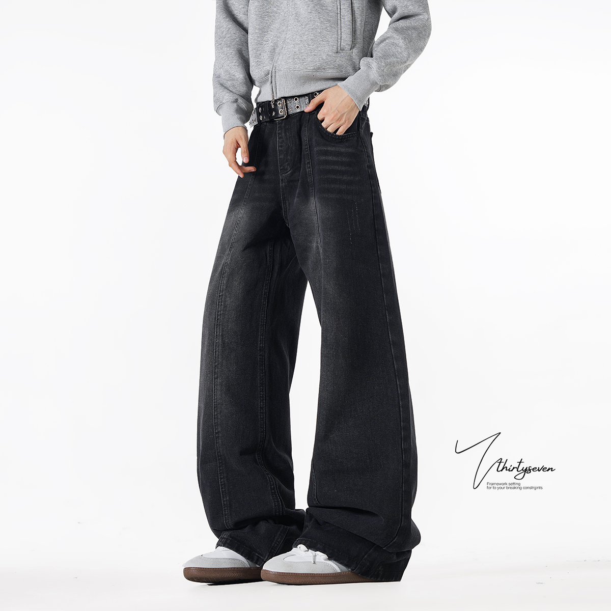 美式复古水洗做旧牛仔裤