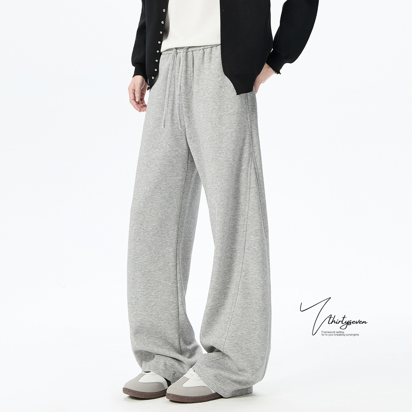 美式慵懒松弛感灰色运动卫裤