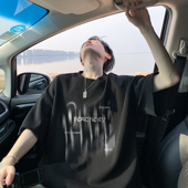 纯棉宽松休闲半袖 黑色重磅短袖 潮牌印花五分袖 美式 上衣 t恤男春季