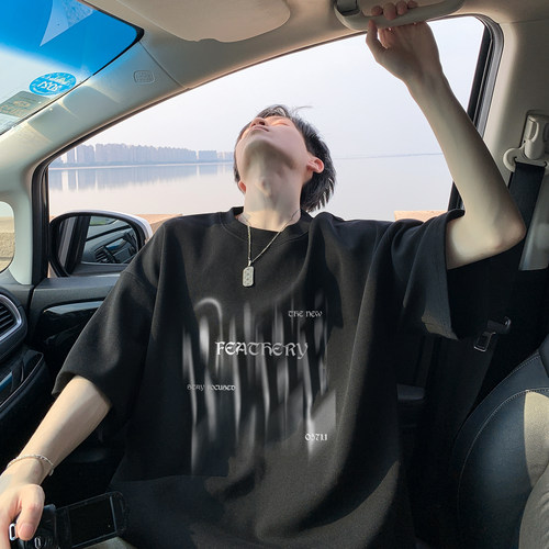 黑色重磅短袖t恤男美式