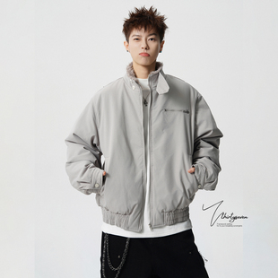 加厚保暖哈灵顿夹克外套潮 棉衣男冬季 V37美式 高街水泥灰立领短款