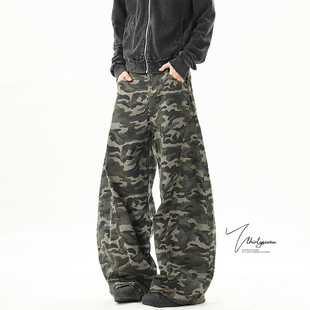 嘻哈风宽松街舞裤 V37高街vintage弯刀拼接迷彩工装 美式 男冬季 子 裤