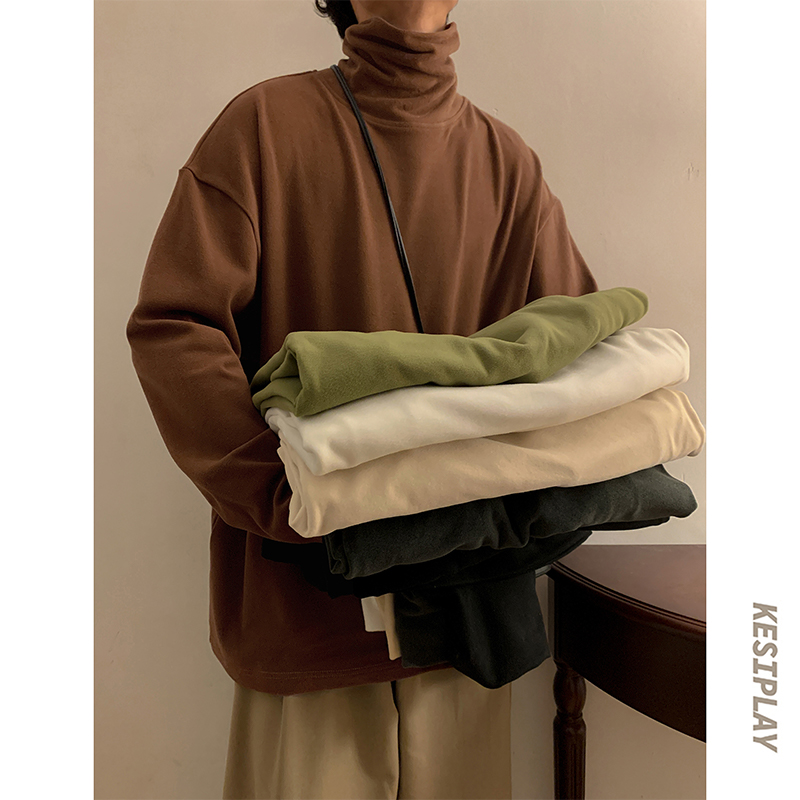 高领德绒卫衣男秋冬新款日系复古