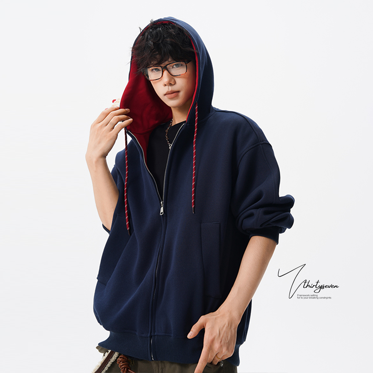 美式重磅开衫连帽卫衣男秋季